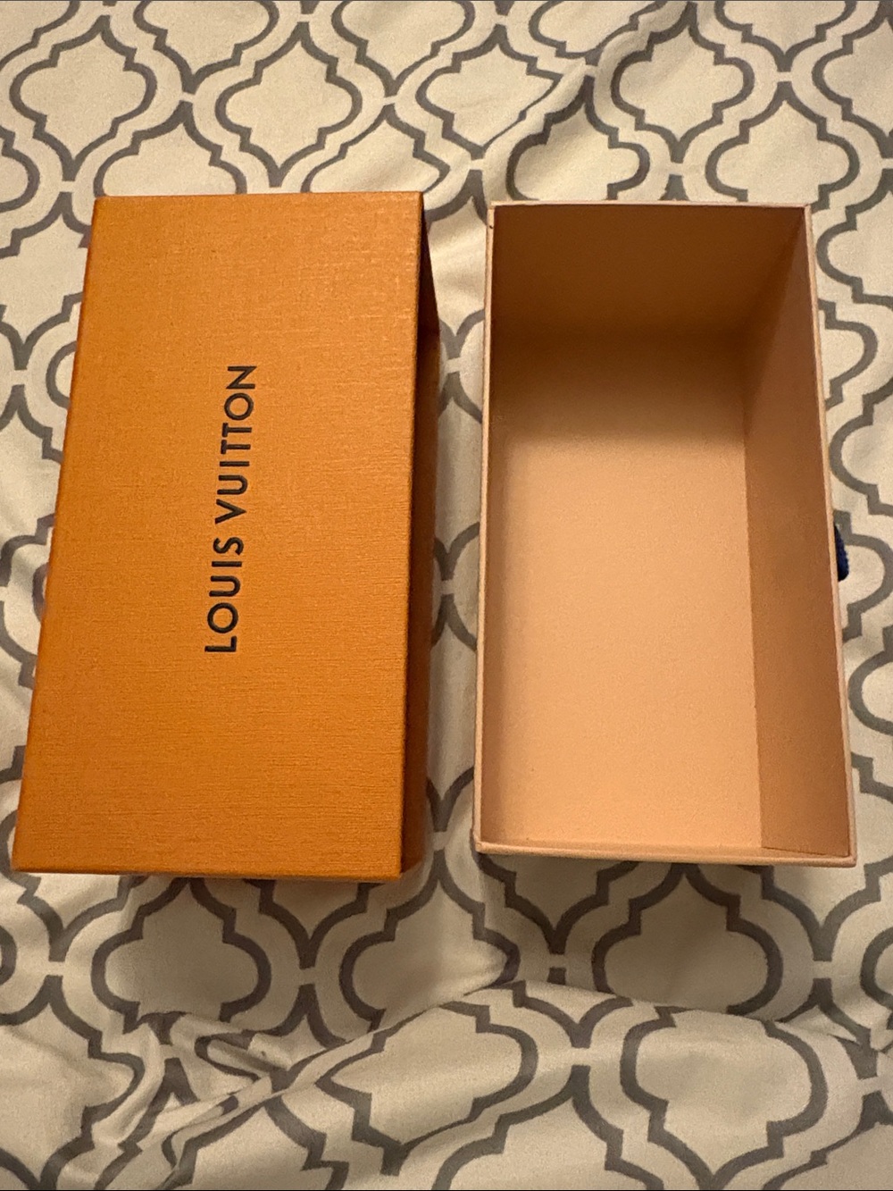 Louis Vuitton Orange Signature Box with Blue Logo blue pull tab 
Can ship asap